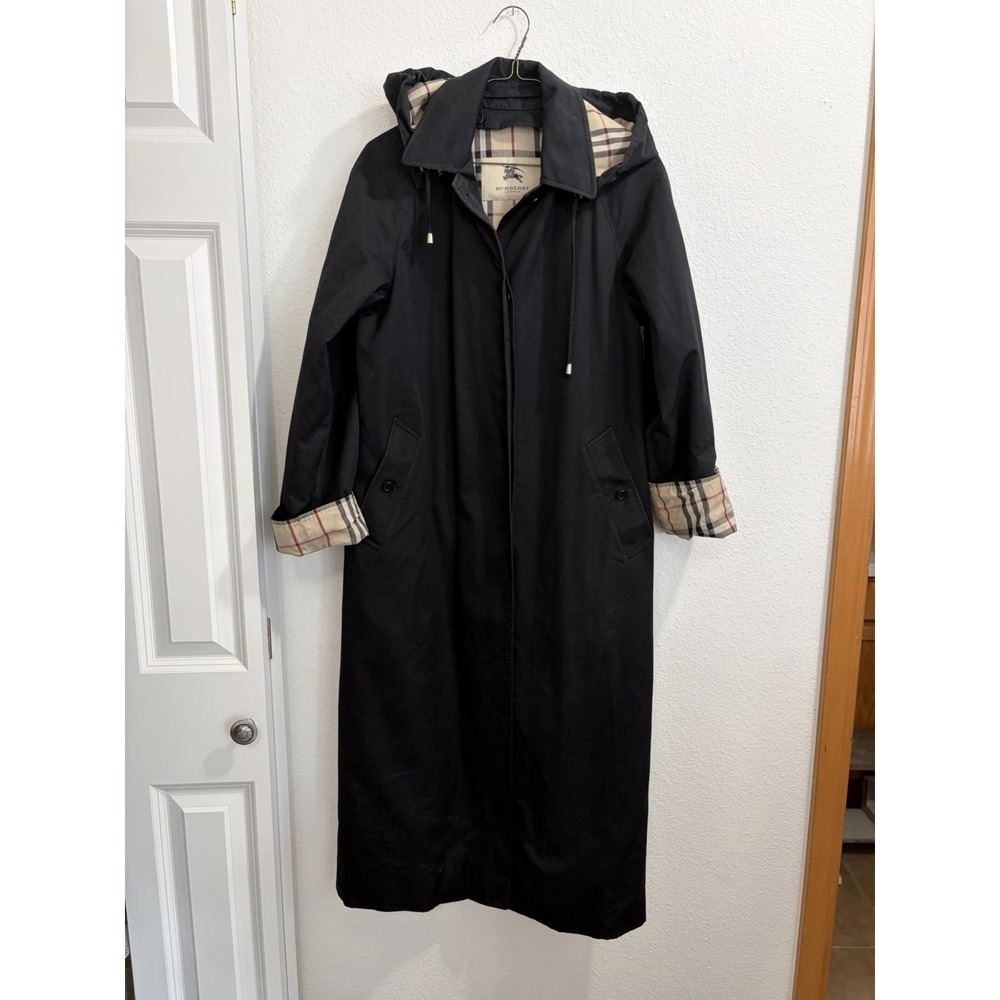 Vintage Burberrys Women's Trench Coat Black Check England Large US Size 42-44